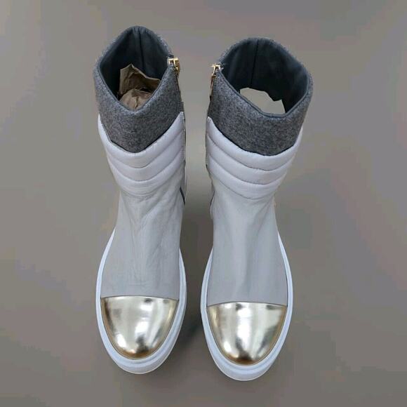 PACIOTTI‎ 4US LEATHER BOOTIe WHITE/GREY/GOLD WOMENS SIZE 41/ US 10 SD16TNM - Picture 1 of 11